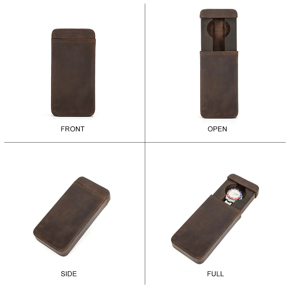 Handmade Vintage Genuine Leather Single Watch Slip Case Display Watches Organizer Travel Portable Pouch For Men or Women Gifts