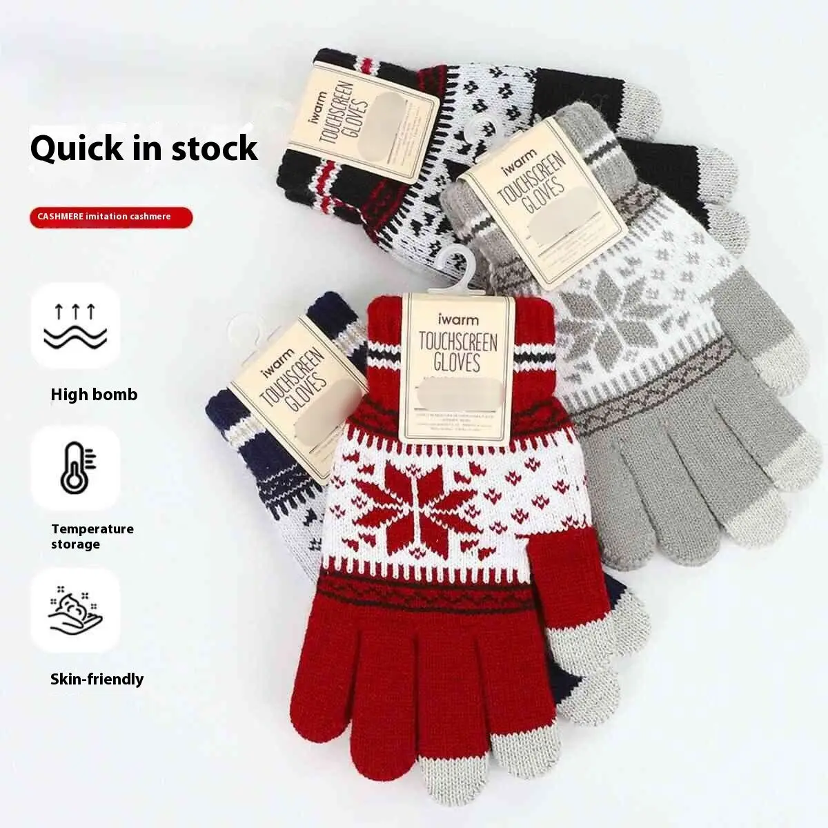 Fashionable Snowflake Warm Touch Screen Gloves Christmas And Winter Velvet Jacquard Knitted Gloves Holiday Gifts_viptrois.com
