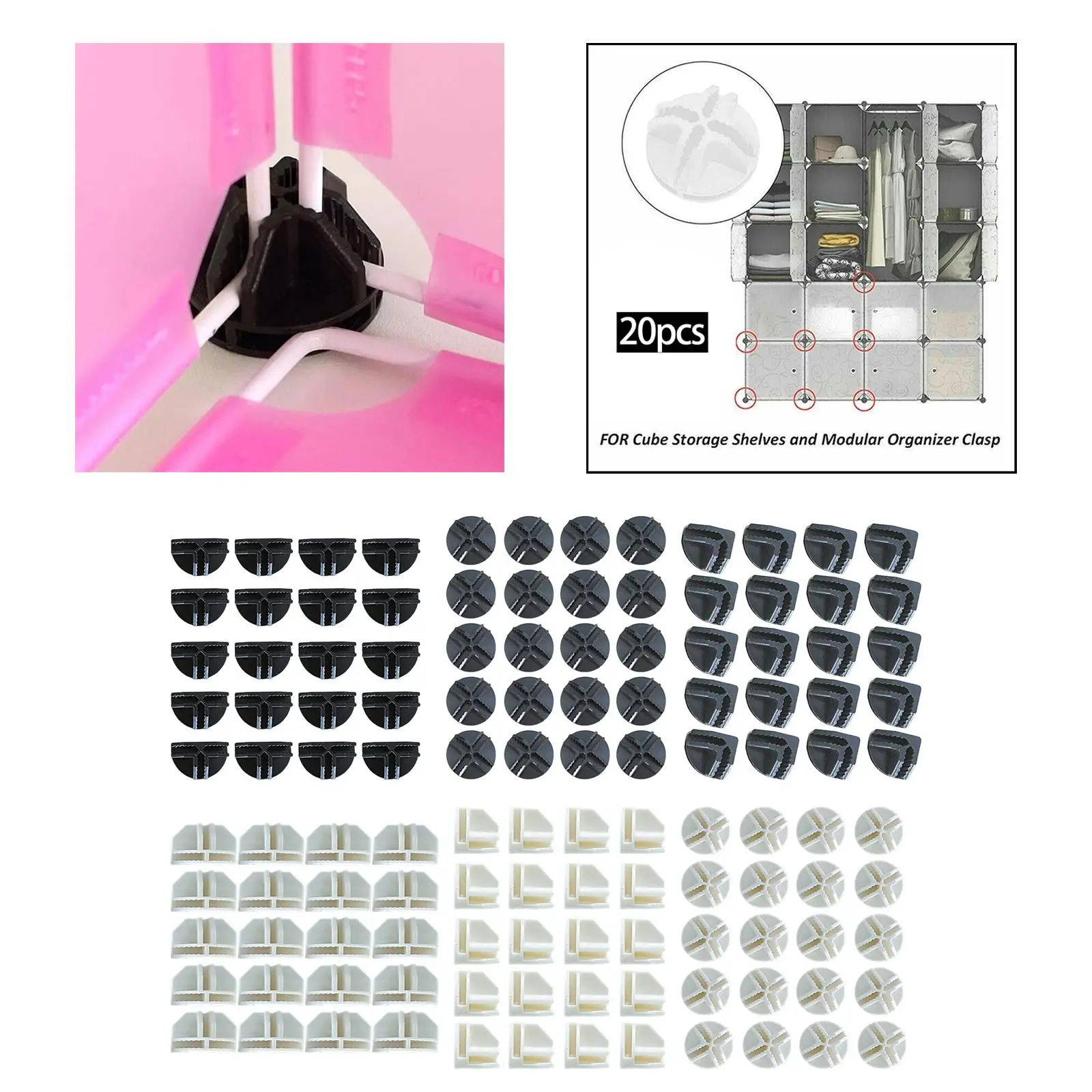Set of 20 Storage Closet Cube Replacement Grid Connectors Grid Corner Cube