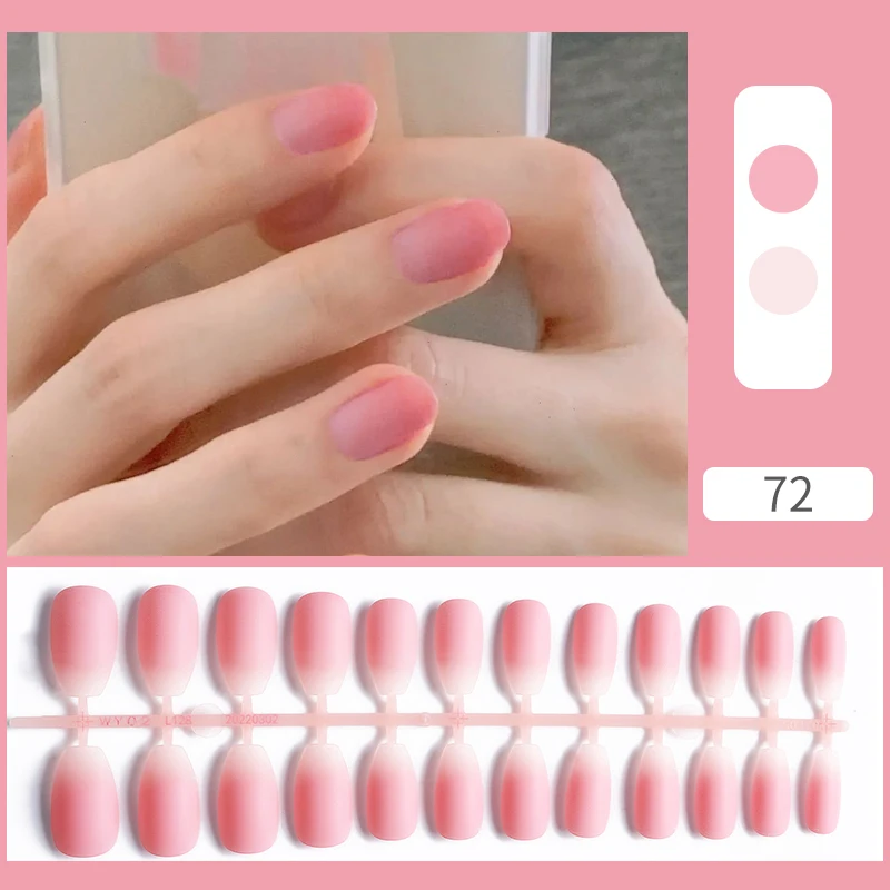 Fake Nails 24pcs Sweet Summer Pink Glitter Nude Press on Women Wearable Nail Art Stickers Full Finished False Nail