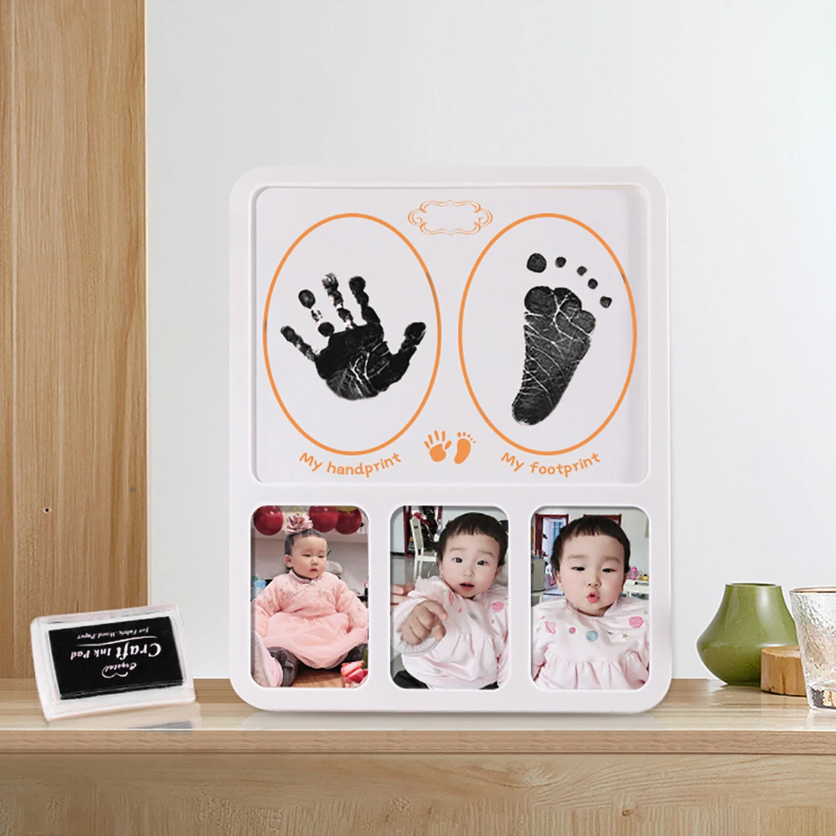 1PC Baby one hundred days old hand and foot printing baby gift handprint picture frame souvenir