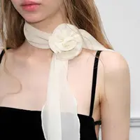 Fashion Chiffon Scarf Trendy Elegant Detachable Rose Decor Neck Scarf Versatile Floral Scarf Shawl Neck Scarves Neckerchief