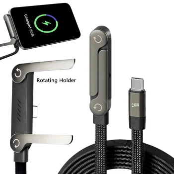 Cavo di tipo C 2 in 1 Supporto per telefono cellulare pieghevole Cavo dati di ricarica rapida da 240 W Staffa di ricarica per telefono multifunzione Cavo doppio PD