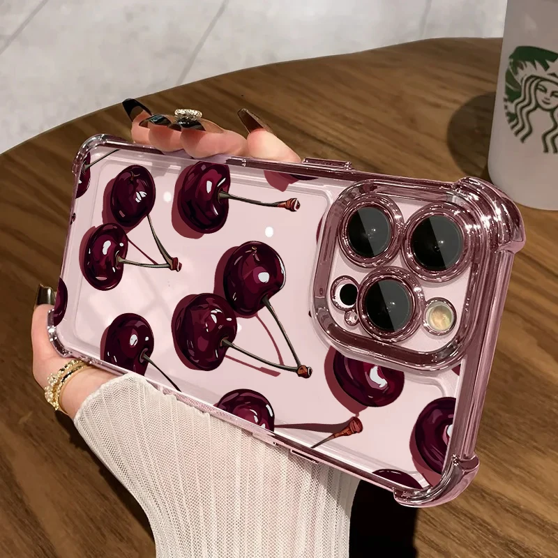 Red Cherry Shockproof Transparent Electroplated Phone Case