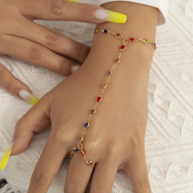 Women Hand Chain Bracelet Stone Beads Slave Finger Ring Boho Fashion  Jewelry 1Pc | eBay