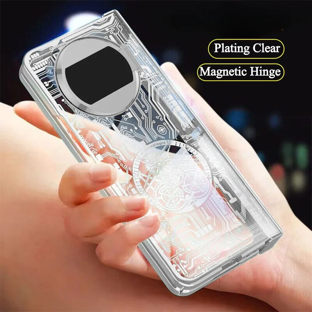 For Huawei Mate X5 Case Electroplate Pattern Transparent Magneitc Hinge Case Huawei Mate X5 Shell Hard Thin PC Shockproof Cover