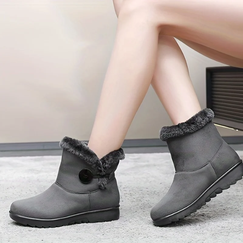 

Women Solid Color Lined Boots Slip On Fluffy Soft Sole Platform Comfy Shoes Winter Plush Non-slip Snow Shoes