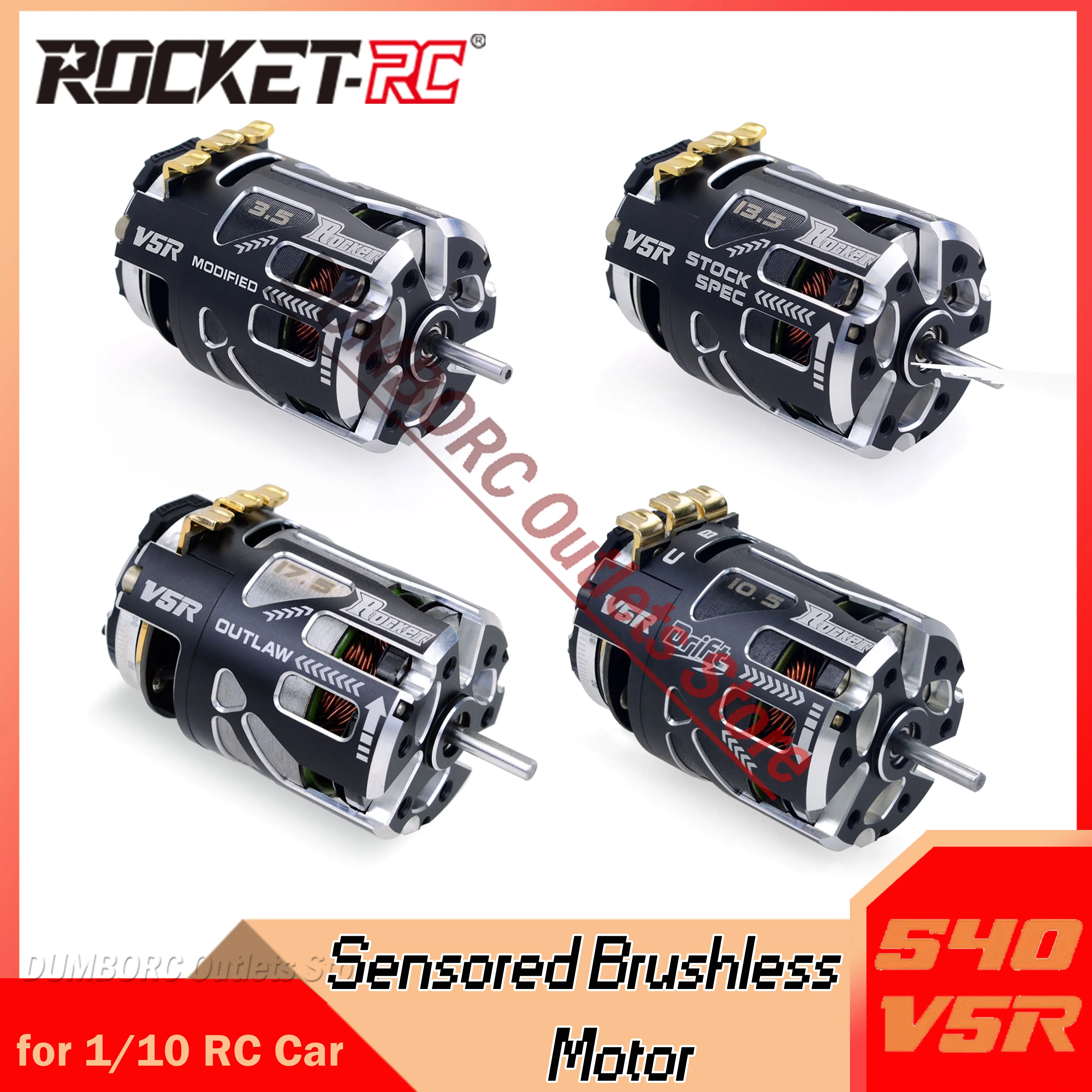 

Rocket 540 V5R Sensored Brushless Motor for 1/10 1/12 RC Off-road Electric Races Car Drift Racing Competition F1 Tamiya Redcat