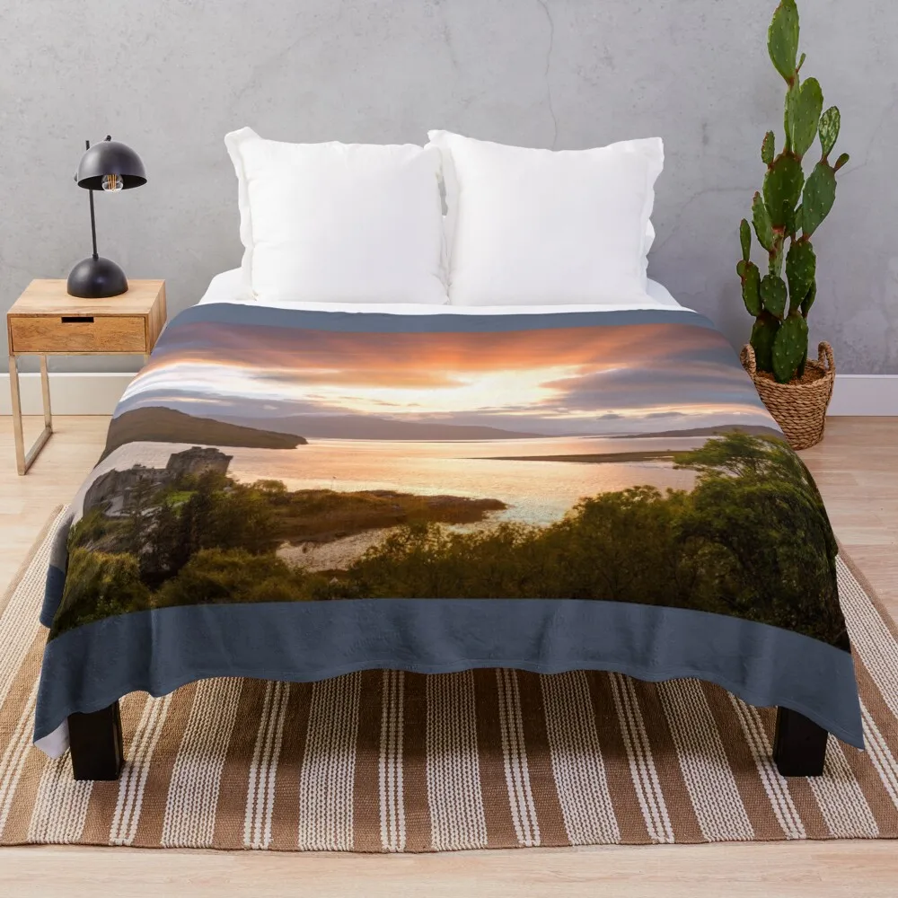 

Eilean Donan Castle Sunset Sunbeams Carr Brae Scotland. Throw Blanket Designers Sofas Bed linens Multi-Purpose Blankets