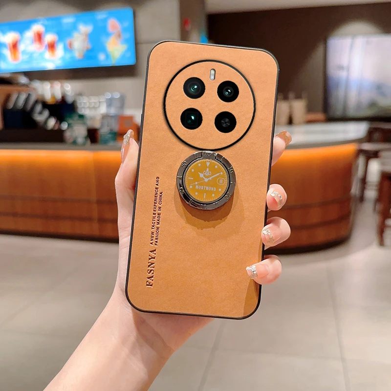 Gt5Pro Luxury Sheep Skin Leather Ring Holder Phone Case On For Oppo Realme Gt Neo 2 3T 3 5 Se C 21y 31 33 35 53 V13 Back Cover