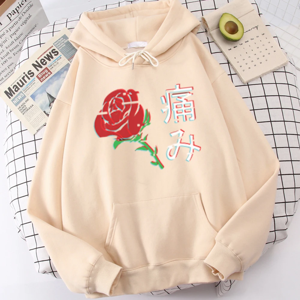 

Japanese Aesthetic Rose Print Mens Hoodies Fashion Quality Clothes Classic Outdoor Tracksuit Harajuku All-Match Clothing Men'S