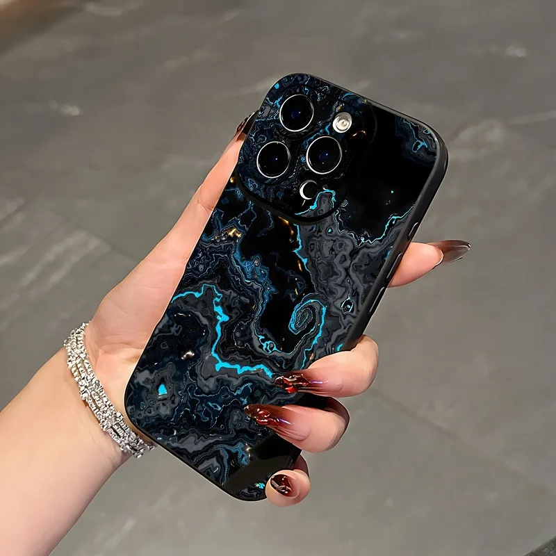 Deep Sea Blue Black Marble Soft Phone Case Cover