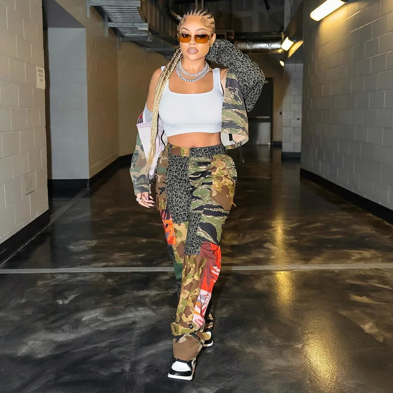 Camo Cargo Pants Parachute Wide Leg Jogging High Waist Trousers Women Y2K Clothes Streetwear Pencil Sweat Flare Camouflage Pant раскладушка tramp wide camo