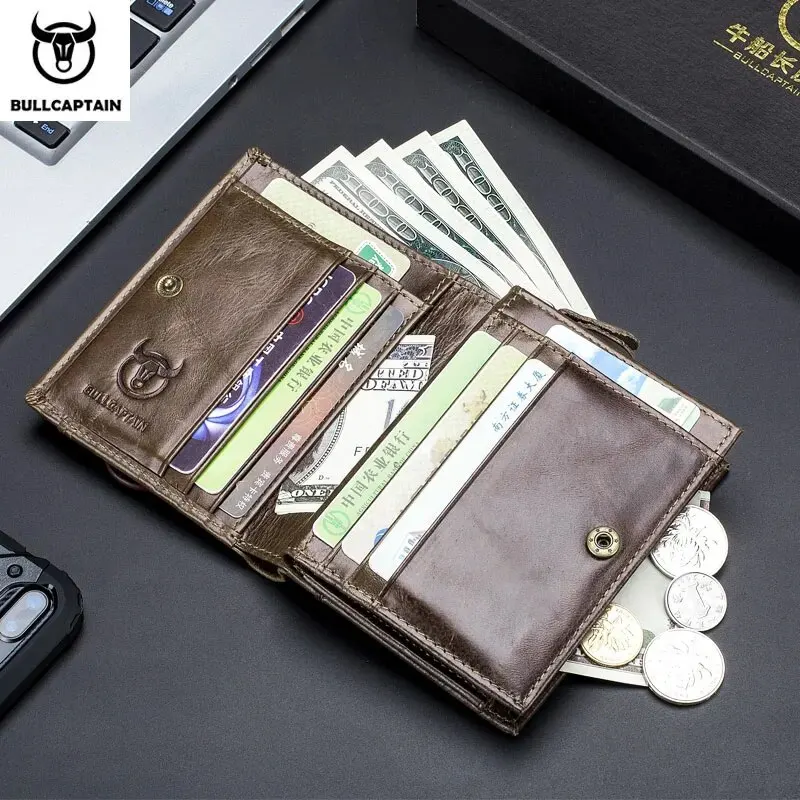 BULLCAPTAIN Men RFID Blocking Bifold Wallet Genuine Leather Card Holder Wallets with 15 Card Slots 3