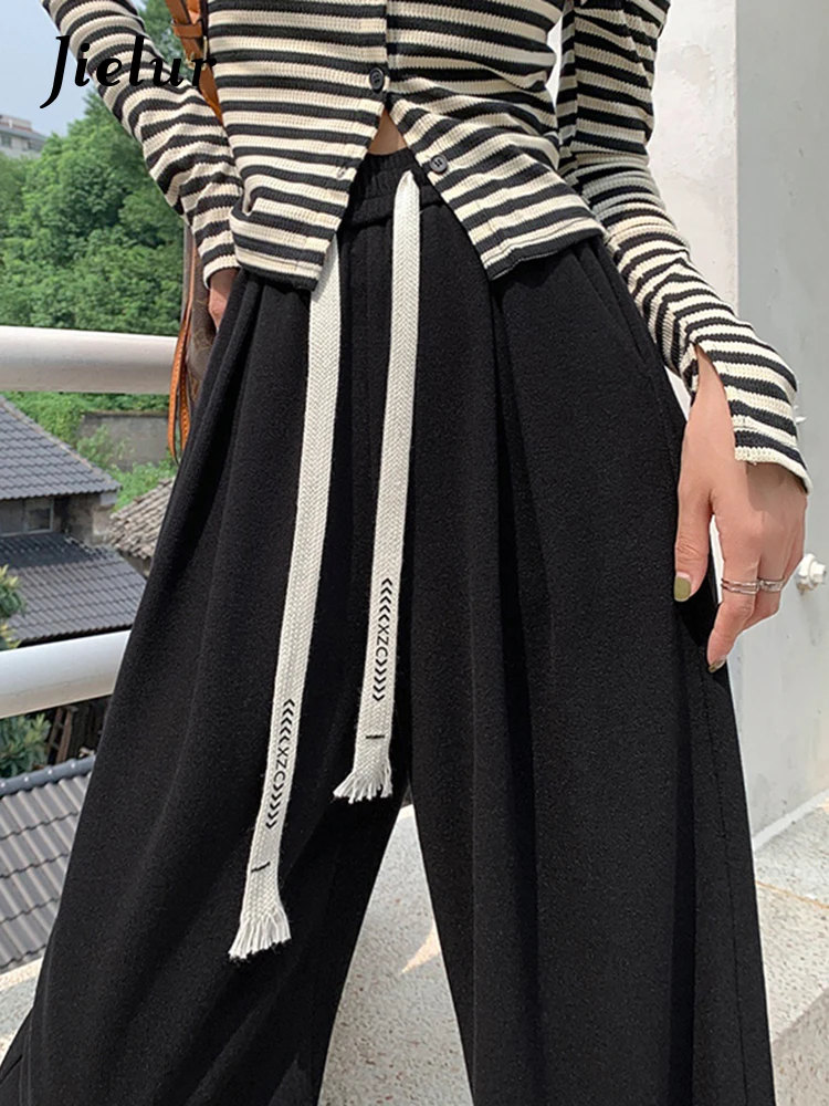 Jielur Autumn Oatmeal Loose Women's Pants Fashion Wide Leg Pants Thick Casual Straight Knitted New Simple Chic Female Trousers