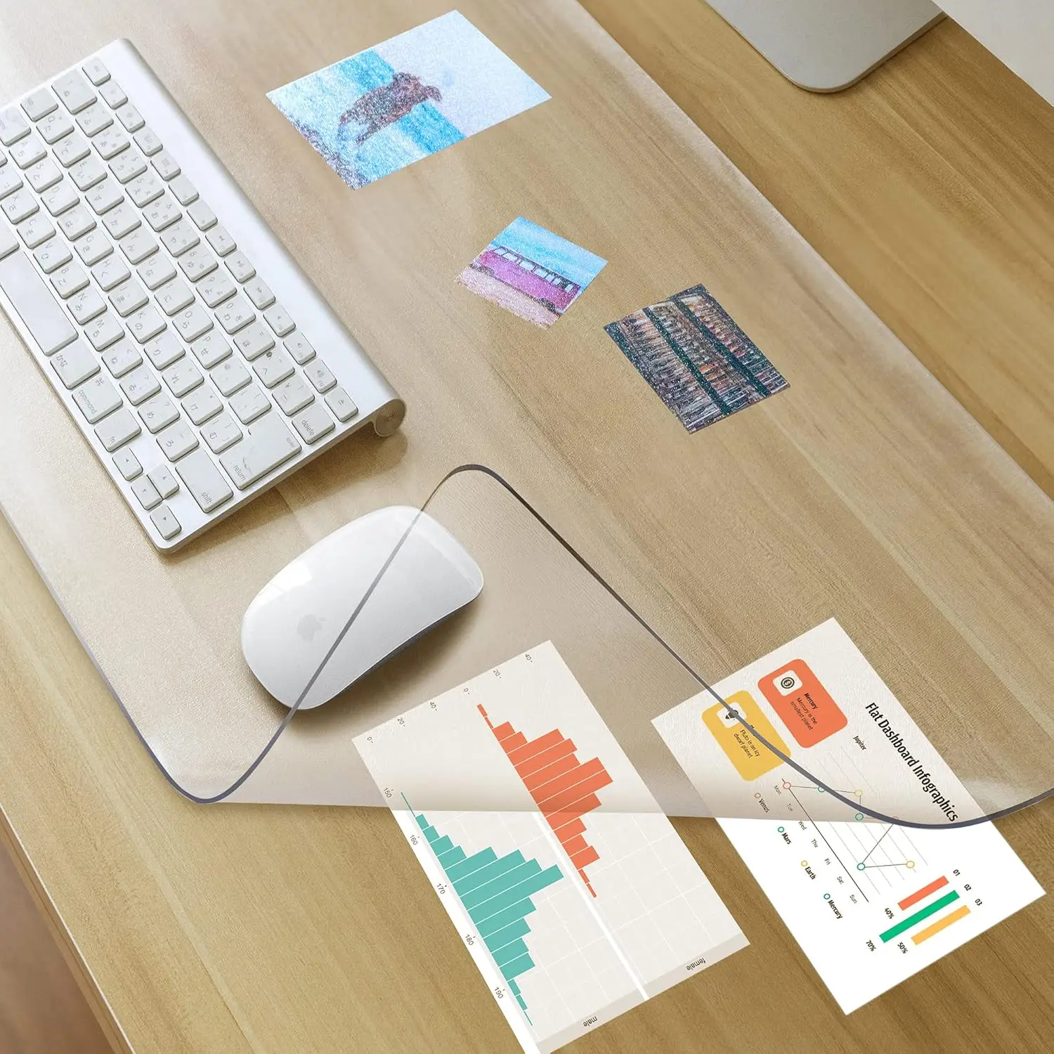 Clear Desk Mat for Keyboard and Mouse, Large Mouse Pad , Desk Protector Mat with Round Edge for Office and Home Desktop