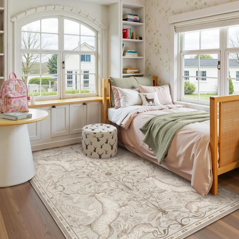 Bohemian Style Living Room Carpet Large Area Animal Print Bedroom Rug Machine Washable Foldable Non-slip Coffee Table Mats Tapis