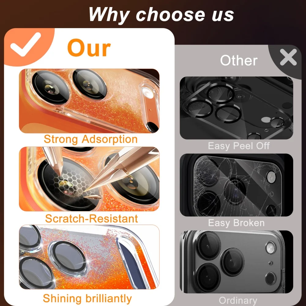 빛나는 글리터 퀵샌드 카메라 렌즈 보호대 아이폰 17 17Pro Max AIR HD 렌즈용 긁힘 방지 보호 필름 캡 액세서리