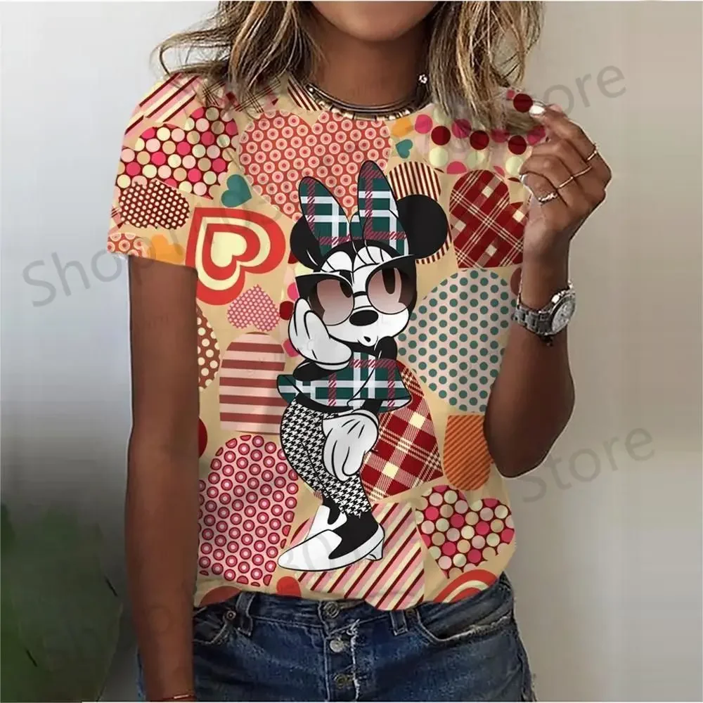 Mickey Mouse Stitch Print T-shirts Tops for Women Lady Summer Children T-shirts Casual O-neck Ohana Stitch Disney T-shirts 3