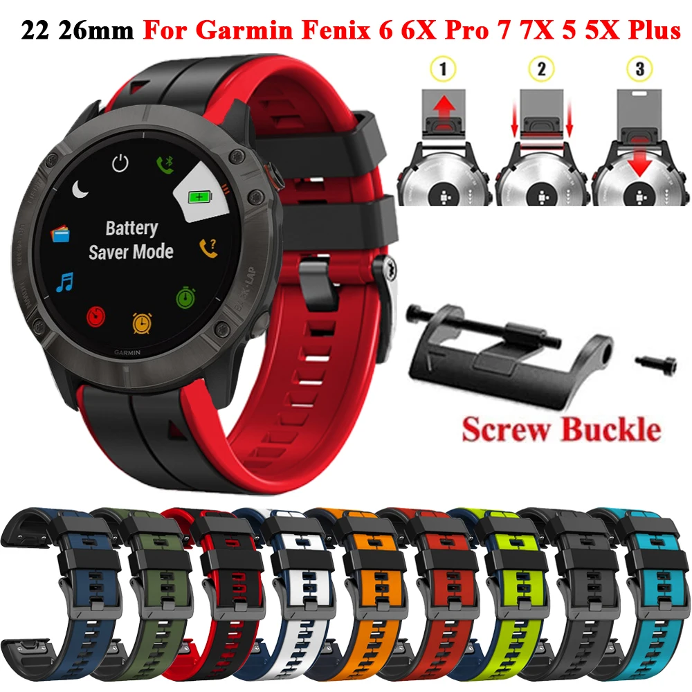 

22mm 26mm Silicone Watchband Strap For Garmin Fenix 6 6X Pro 7 7X 5 5X Plus 3HR Wristband Forerunner 935 945 Smartwatch Bracelet