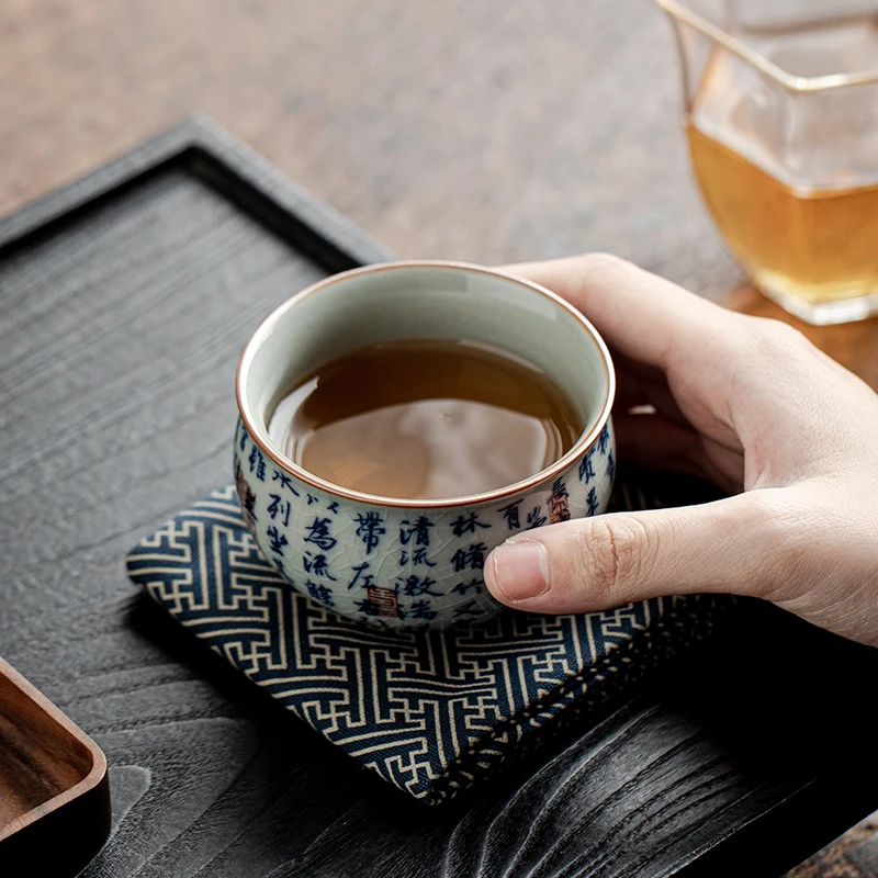 1 Pc Chinese Tradition Ceramic Tea Cup Handmade Blue and White Porcelain Teacup Household Portable Tea Bowl Set Accessories