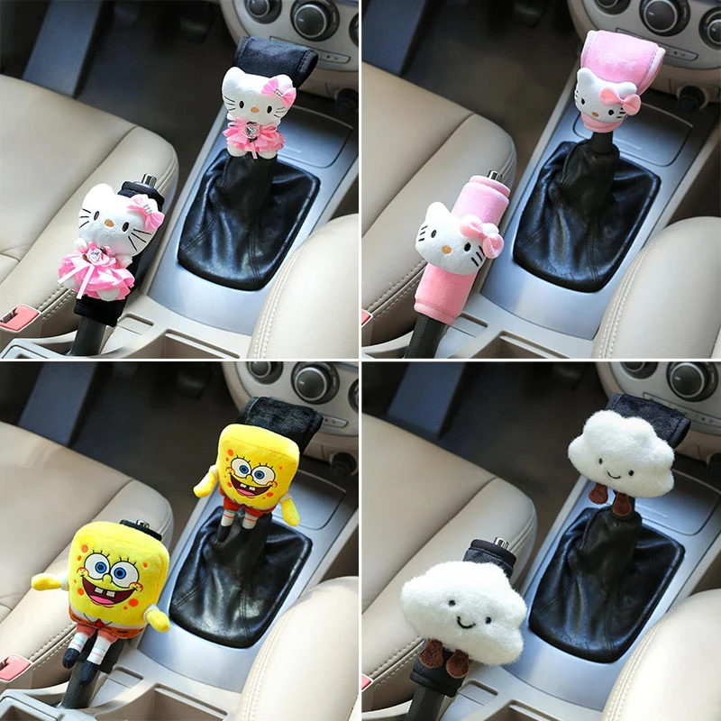 2個かわいいhellokts車のギアカバーアニメkt猫ぬいぐるみソフトギアシフトグリップハンドルホルダー漫画インテリアの装飾のギフト Aliexpress