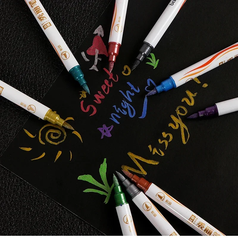 Paint Marker Pen 10 Colors/Set Brush Metallic Paint Marker Pen Art Marker Pen Stationery School Supplies
