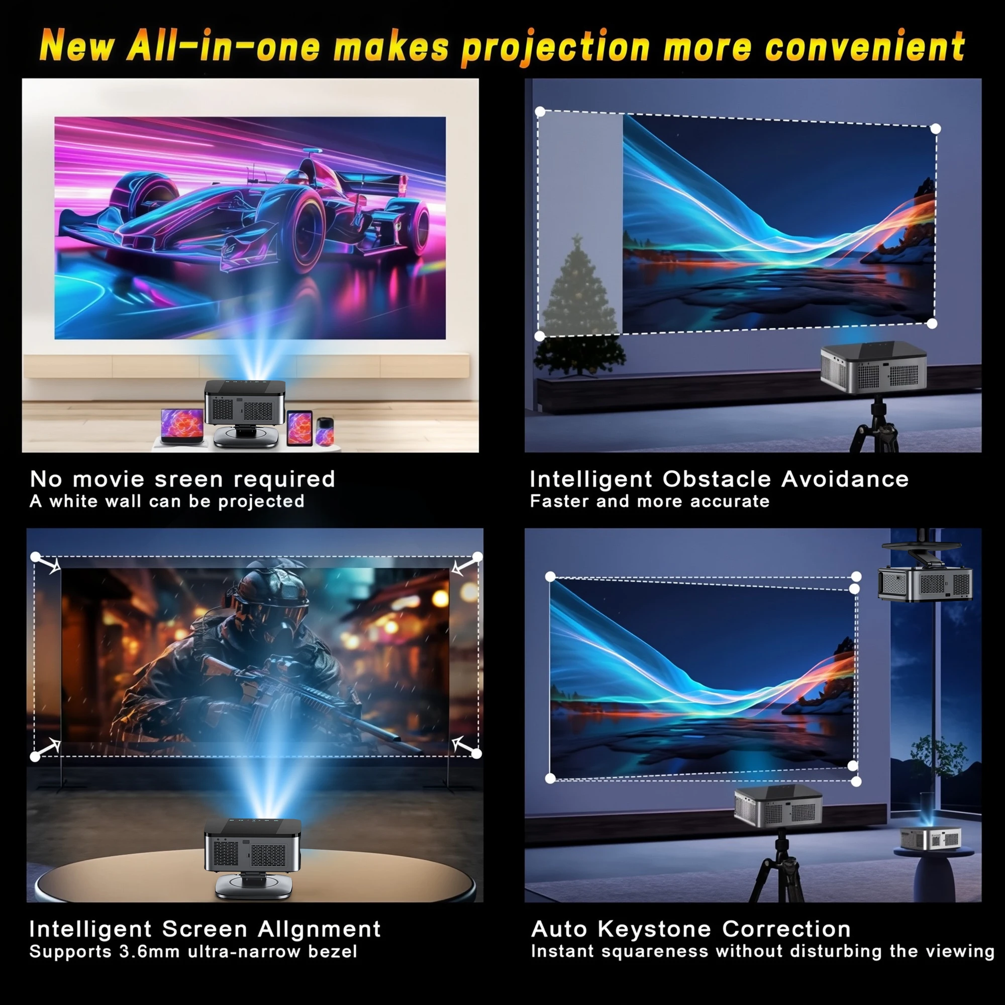Projetor de Vídeo XIWBSY 45000 Lumens TOF Focus 4K Android 12.0 BT5.3 Full HD 1080P para Home Theater, Jogos e Smart TV a Laser - Imagem 5