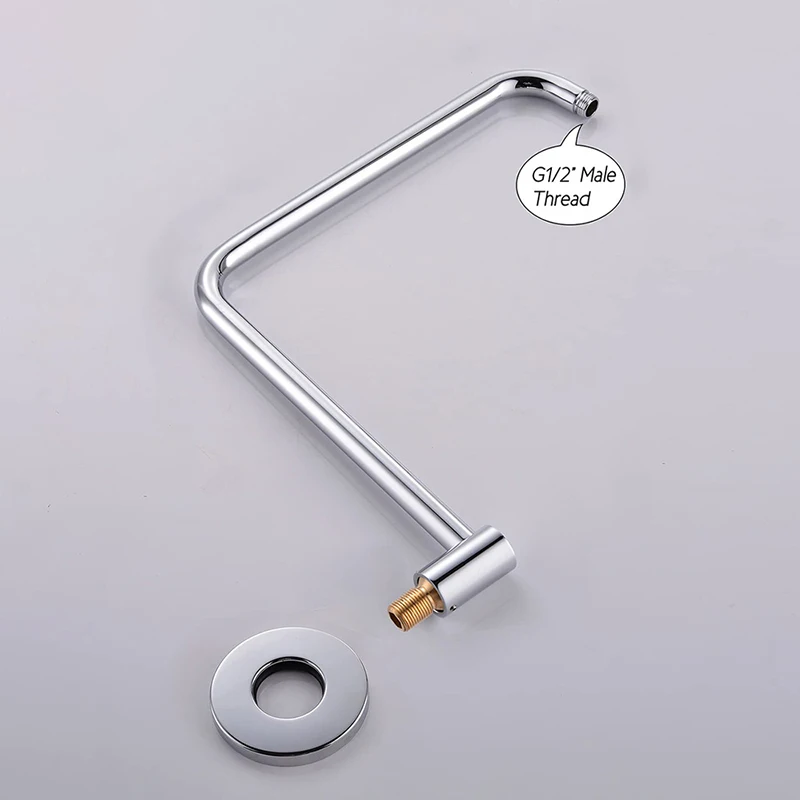 S-shaped shower arm extended brushed nickel, high-level shower arm with flange, shower head extended arm,