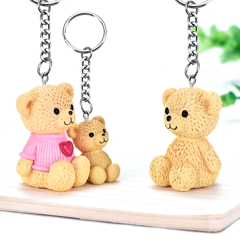 Фото Cartoon Resin Bear Doll Keychain Women Men Cute Anime Teddy Key Chain On Bag Car Trinket Jewelry Wedding Party Girls Gift №4