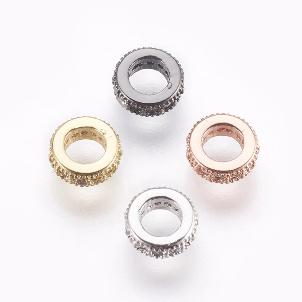 

10Pcs 6/8mm Brass Micro Pave Cubic Zirconia Beads Flat Round Metal Spacer Beads for DIY Bracelet Earring Jewelry Making Supplies