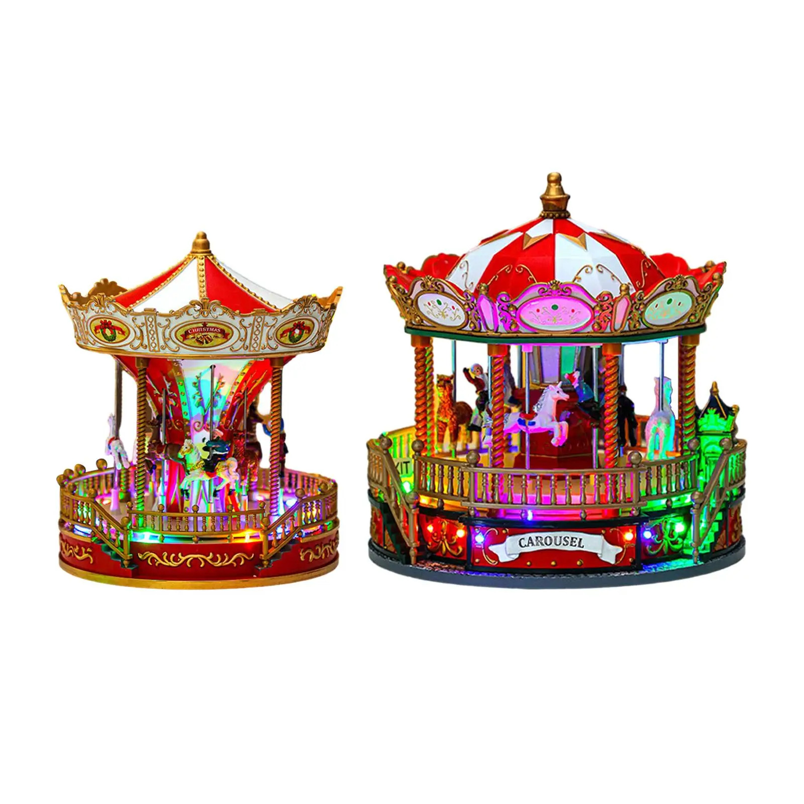 

Lighted Christmas Carousel Music Box Rotating with Music and Light Desktop Ornament for Living Room Desk Festival Office Decor