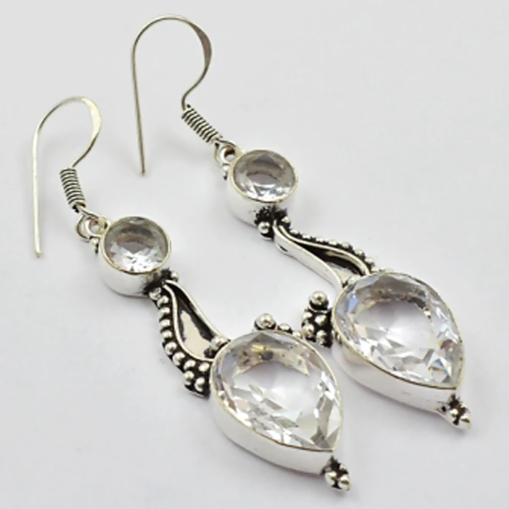 Orecchini Topas Bianchi Argento Sovrapposti Su Rame, Lunghezza Totale 60Mm , E2989