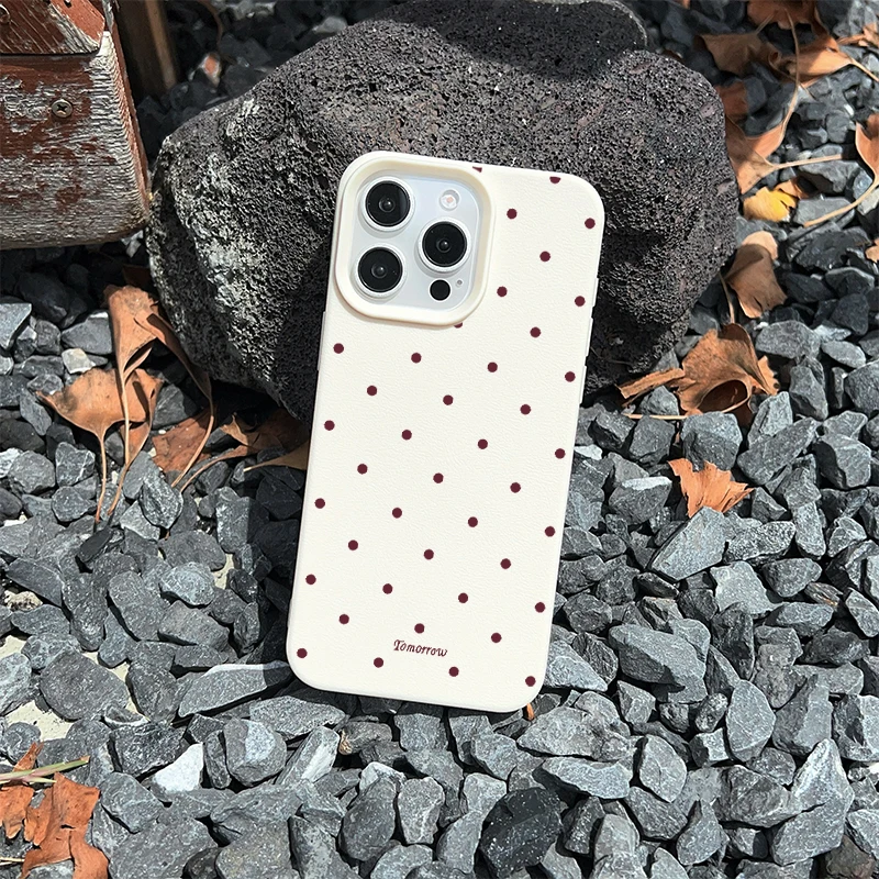 Polka Dots Soft Silicone Phone Case with TPU Leather Cover