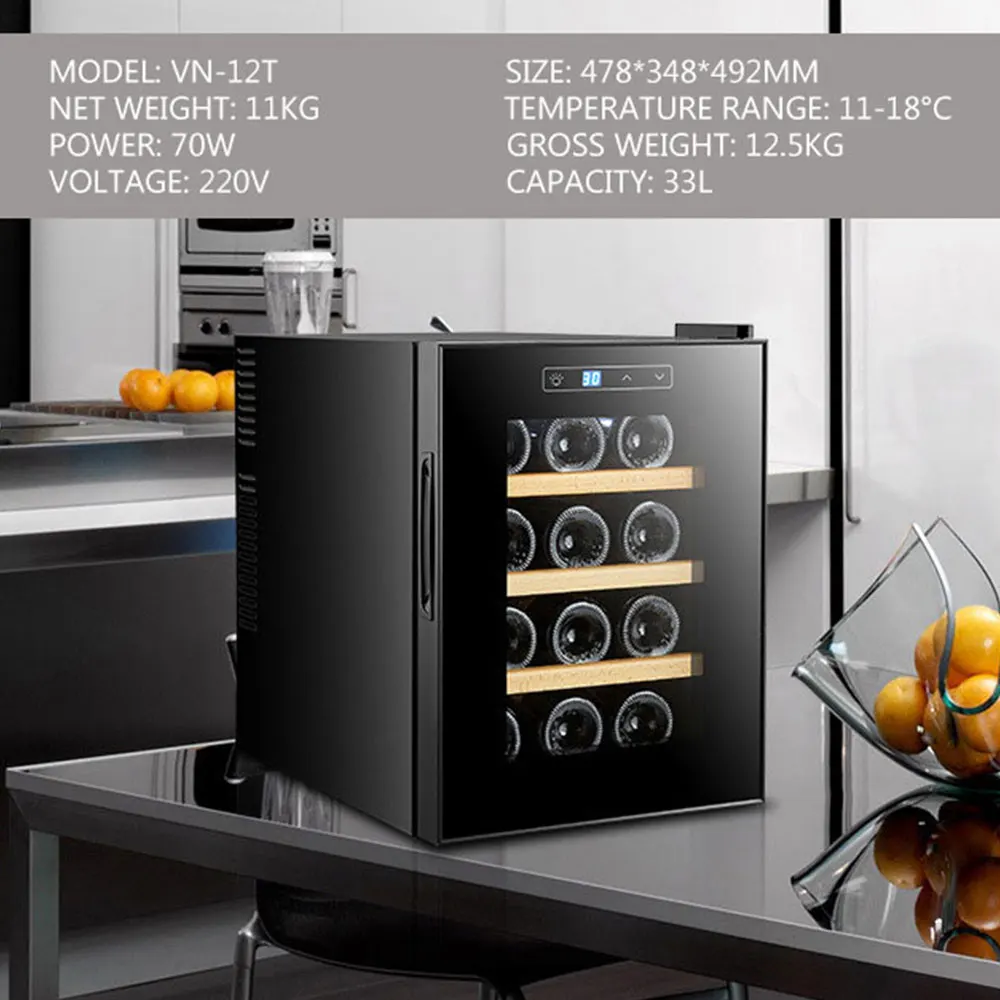12 Bottles Electronic Thermostatic Wine Storage Cabinet Mini Beverage Wine Cooler Refrigerator For Home Bar Office