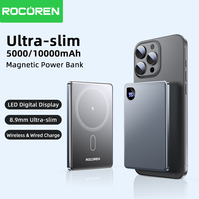  Rocoren 10000mAh Magnetic PowerBank Fast Charging 5000mAh Power Bank Portable Wireless Charger Battery For iPhone 16 15 Pro Max 