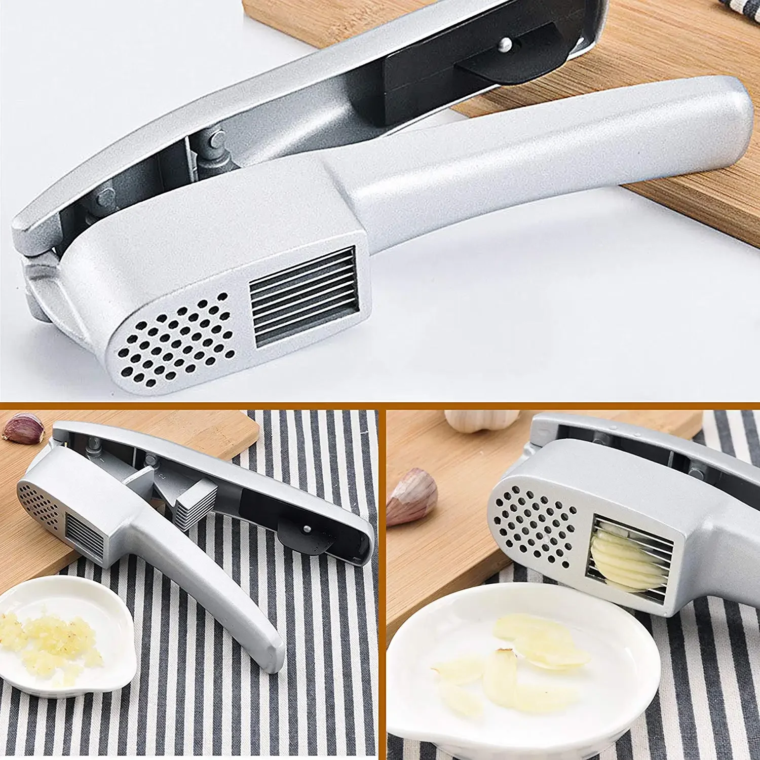 2 In 1 Garlic Press Slice Crushing Machine Aluminium Garlic Ginger Mincer Slicer Handheld Squeezer Masher Kitchen Cooking Tool