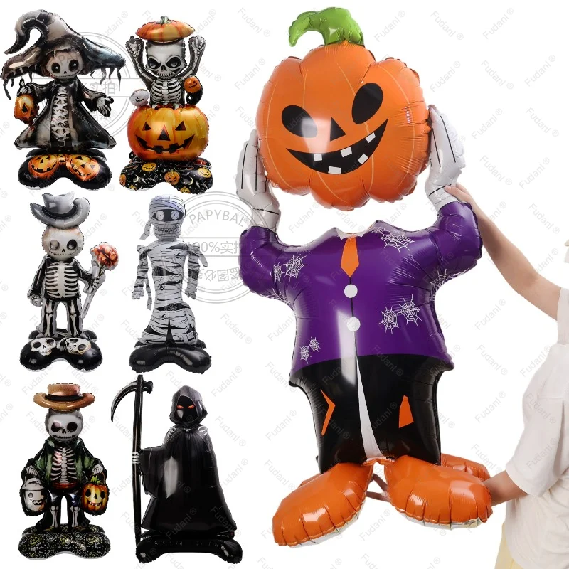 Giant Halloween Castle Balloon Decor with Ghost, Pumpkin, and Skull Design