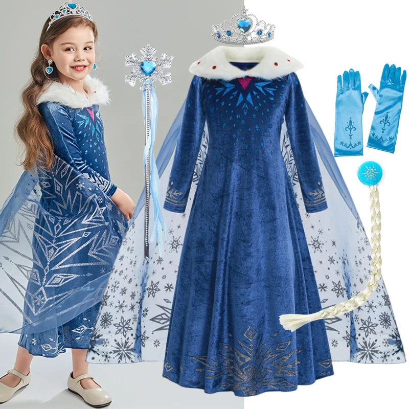 thumbnail image 1 of Disfraz de Elsa, reina de las nieves de Disney para niñas, vestido de Elsa, traje de cosplay de Frozen, disfraz de princesa de las nieves, traje de fiesta de cumpleaños de Halloween, 1 of 5