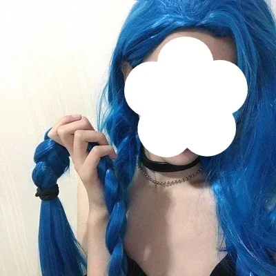 LOL Jinx Harz Kopfbedeckung Prop Cosplay Perücke Blaue Zöpfe Zöpfe Die Lose Kanone Synthetische Haar Halloween Party Rollenspiel Perücken – Detail 3