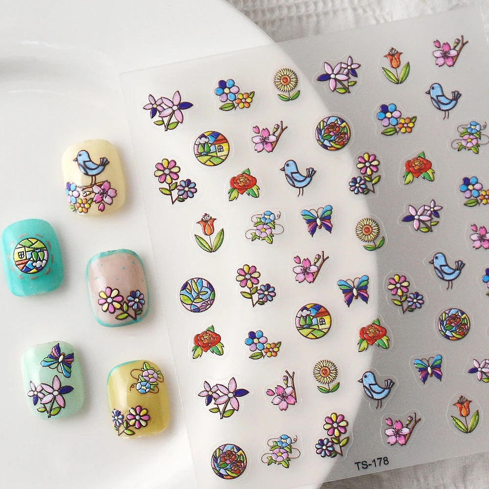 

5D Relief Flowers Nail Sticker Animal Animation Series Nail Water Decal Adhesive Self-Adhesive Sliders For Nails Nail Decoration