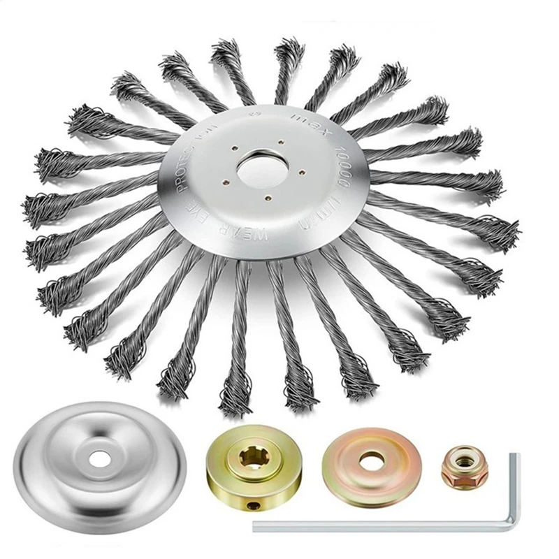 

10 Inch Weed Steel Wire Brush Wire Trimmer Blade With Universal Adapters, Steel Wire Brush Cutter Accessories