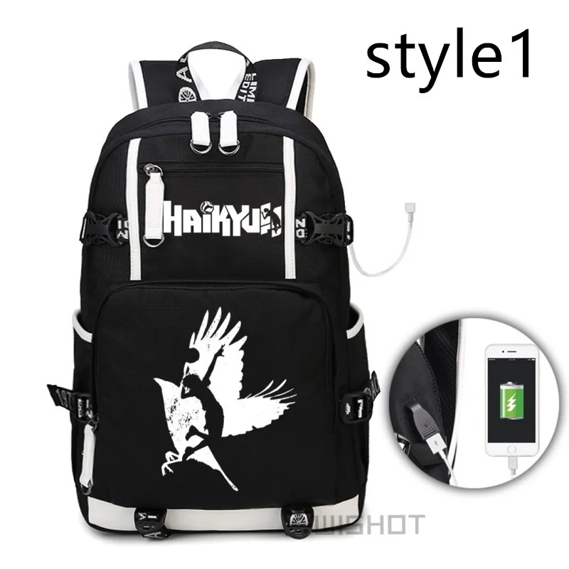 

Haikyuu Haikiyu Karasuno рюкзак Наплечная дорожная школьная сумка для подростков Повседневная USB зарядка ноутбука