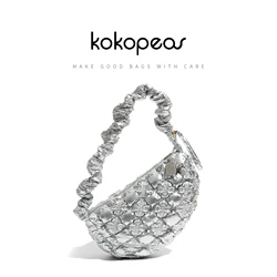 KOKOPEAS Cute Puffy Padded Sling Pack Quilted Silver Shoulder Bag Adjustable Strap Designer Brand Crossbody Purse Silver Solid