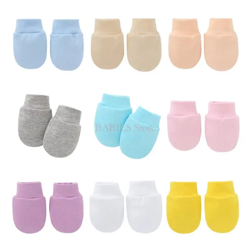 

C9GB 1 Pair Newborn for Protection Face Scratch Hands Gloves Solid Color No Scratch Mitts Baby Anti Scratching Soft Cotton Gl