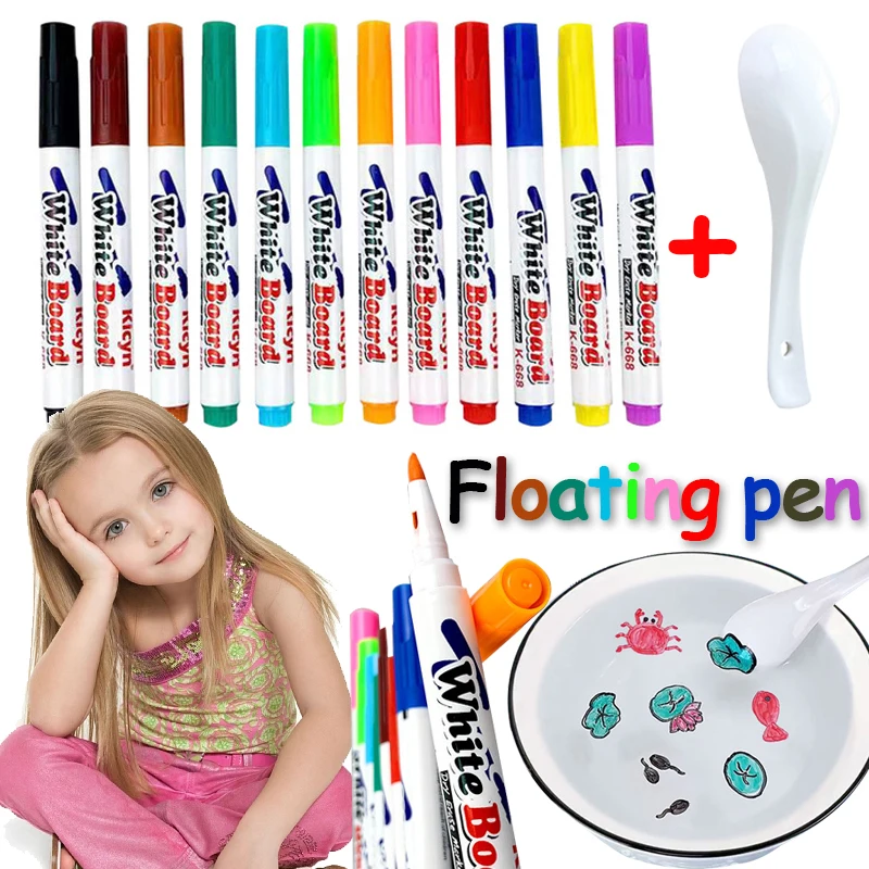 8/12 Colors Magical Water Painting Pen Water Floating Doodle Pens Kids  Drawing Early Education Magic Whiteboard Markers Kids Toy