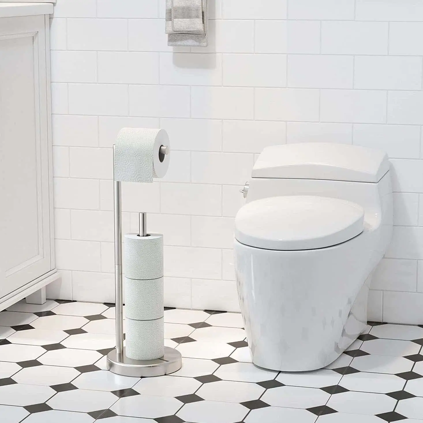 Free Standing Toilet Roll Holder with Heavy Base Stainless Steel Toilet Paper Holder Silver: 3 - 5 Days Free Delivery Only UK