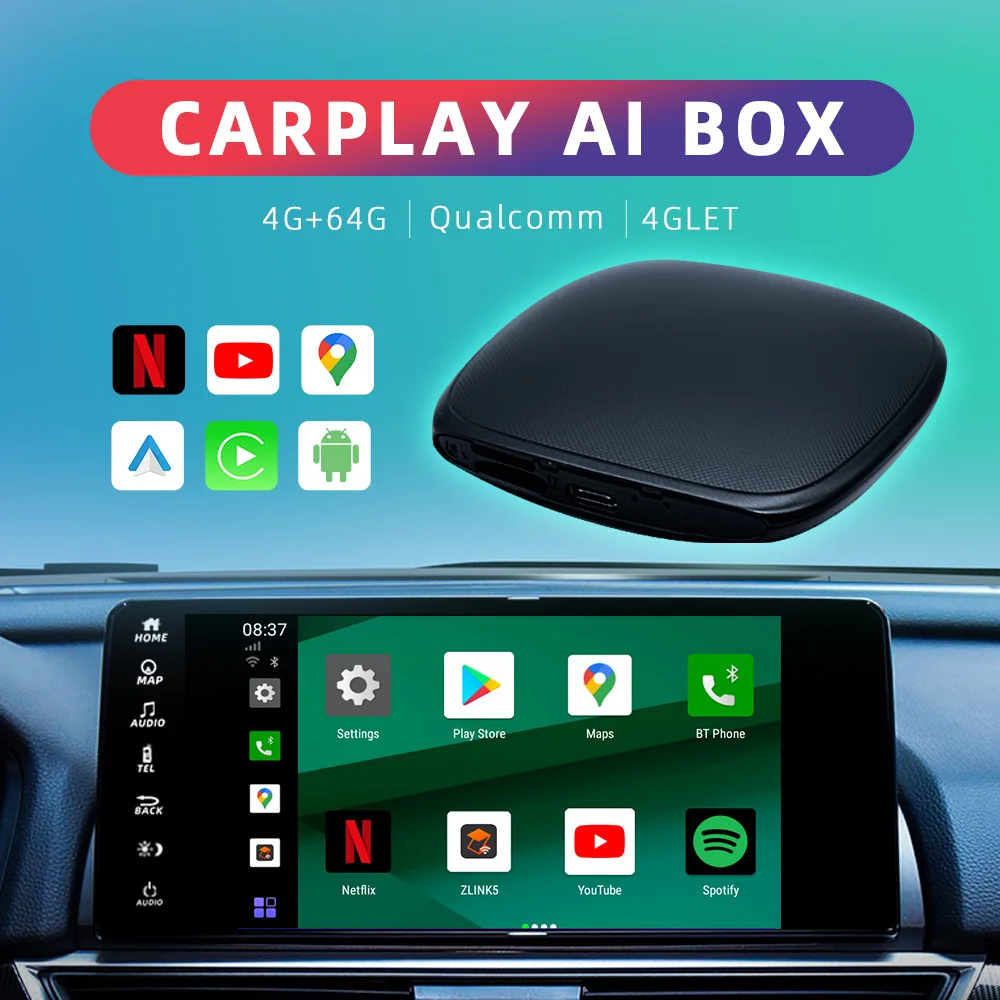 Carplay Ai Box беспроводной Bluetooth адаптер IOS Android Автомобильная ТВ-приставка 9 0 4 + 64 ГБ