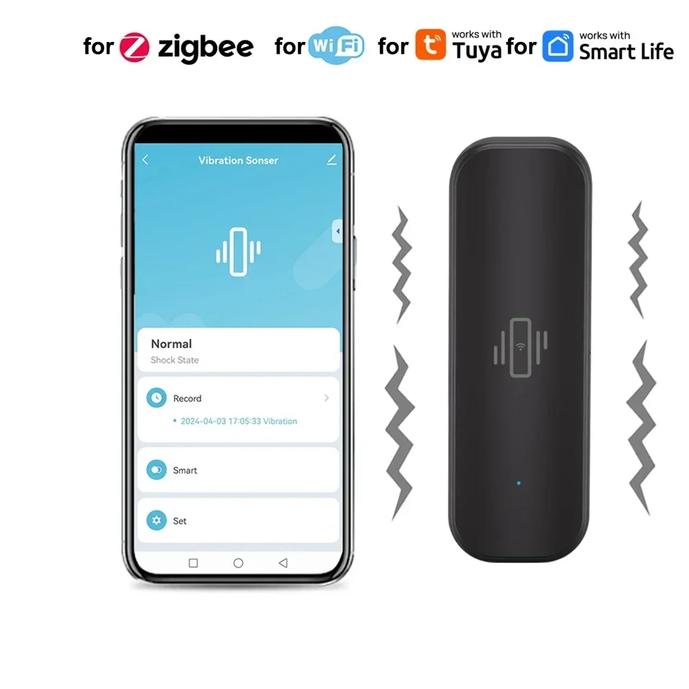 Vibration Sensor For Zigbee For Tuya Smart Home APP Notification Real-Time Motion Shock Alarm History Record