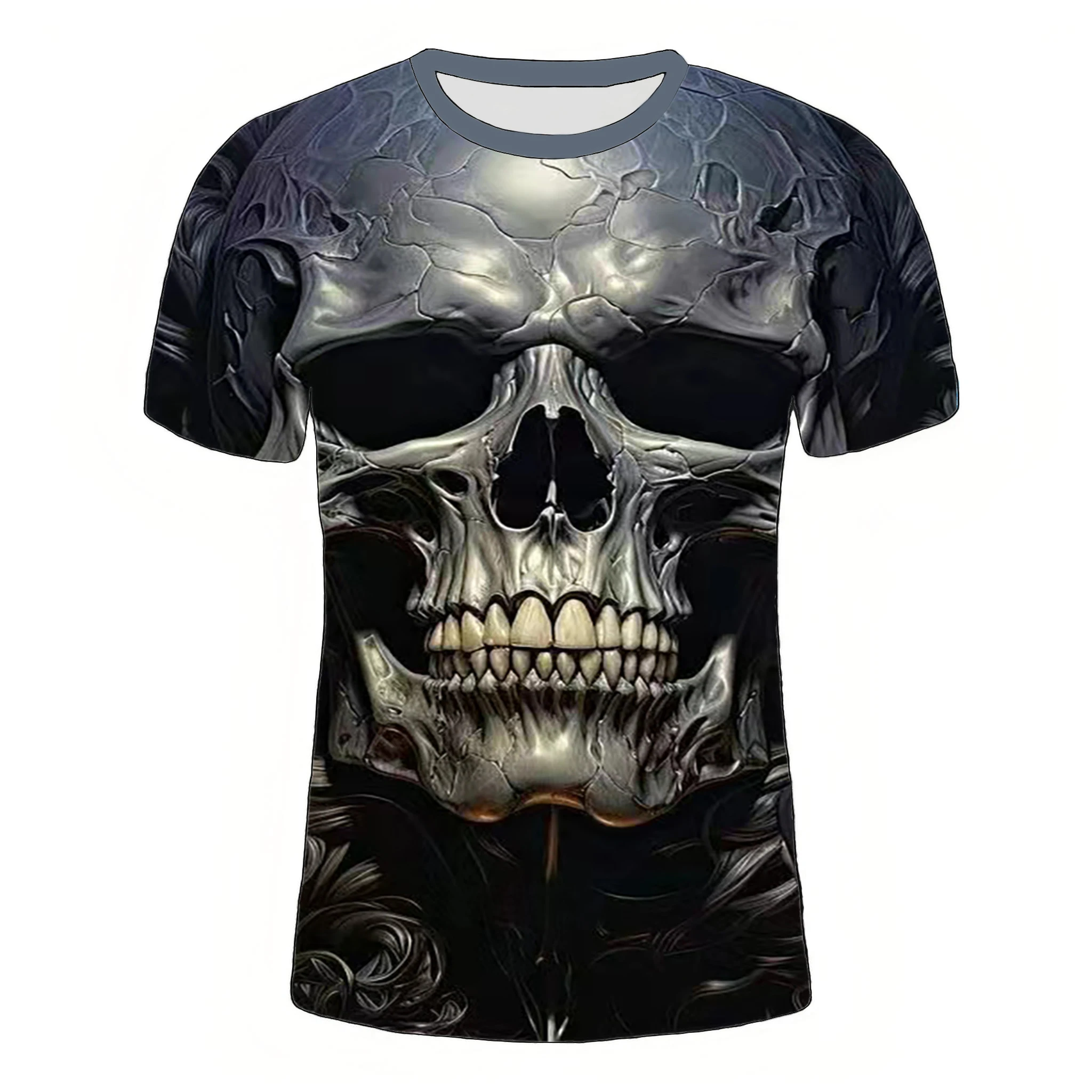 

New 2024 men's outdoor casual breathable short sleeve 3D digital printed skull 6 pattern top men's sports new design T-shirt
